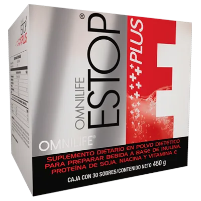 Foto oficial de Estop Plus en Argentina: caja c/30 sobres 450g, código 1675700.