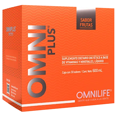 Foto oficial de Omniplus en Argentina: caja con 30 sobres, código 2350430.