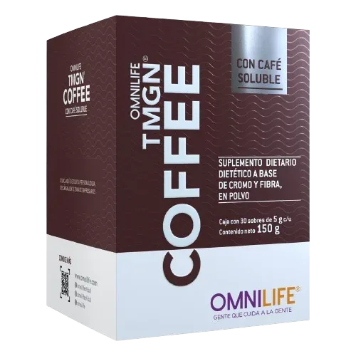 Foto oficial de OMNILIFE TMGN en Argentina: caja con 30 sobres. Contenido neto 150 g, código 3304732.