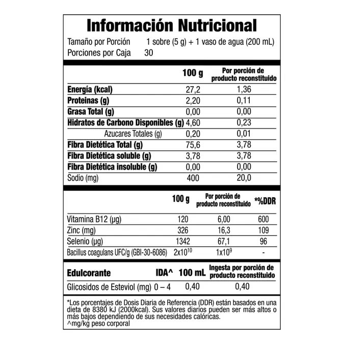 Tabla nutrimental de Omnilife Probiotic, código Chile 6724761, imagen 2.