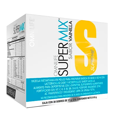 Foto oficial de OMNILIFE Super Mix Supreme en Chile: caja c/30 sobres 510g, código 3178516.