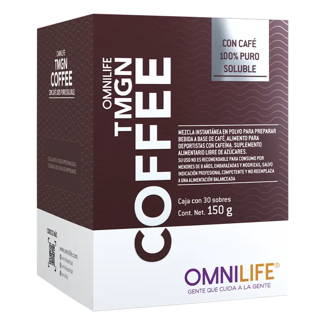 Foto oficial de OMNILIFE TMGN en Chile: caja con 30 sobres. Contenido neto 150 g, código 3304732.