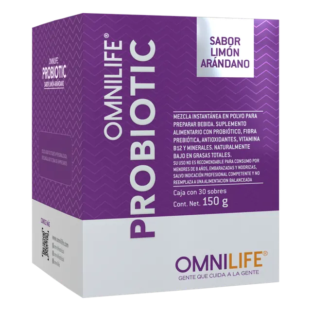 Foto oficial de Omnilife Probiotic en Chile: caja con 30 sobres. Contenido neto 150 g, código 6724761.