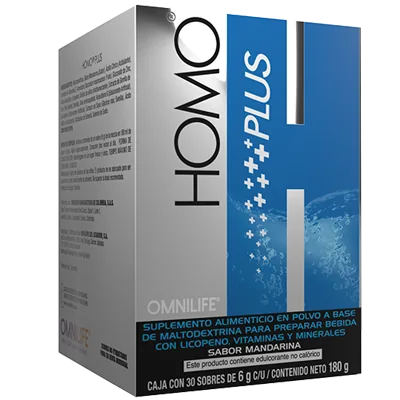 Foto oficial de Homo Plus en Ecuador: caja c/30 sachets 180g, código 1729752.