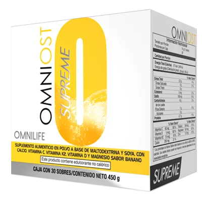 Foto oficial de Omniost Supreme en Ecuador: caja c/30 sobres 450g, código 6571959.