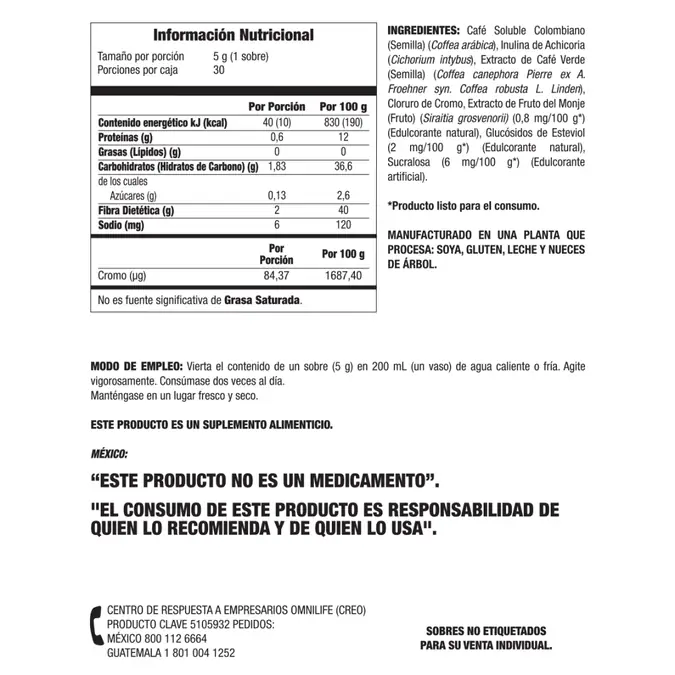 Tabla nutrimental de Cafezzino, código Guatemala 5105932, imagen 2.
