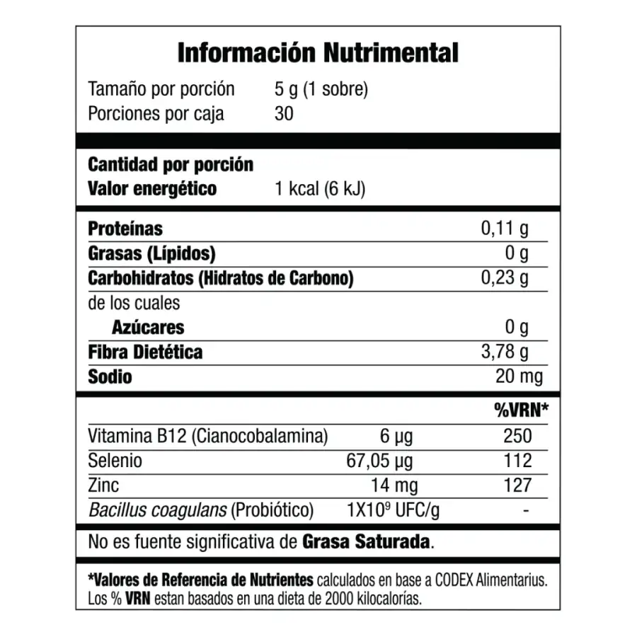 Tabla nutrimental de Omnilife Probiotic, código Guatemala 6724761, imagen 2.