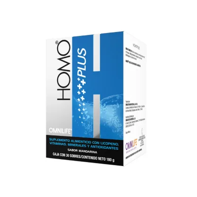 Foto oficial de Homo Plus en Guatemala: caja c/30 sachets 180g, código 1729752.