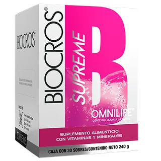 Envase de Biocros Supreme en Guatemala: caja c/30 sachets 240g, código 2075722.