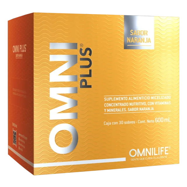 Foto oficial de Omni Plus en Guatemala: caja con 30 sobres. Contenido neto 600 ml, código 2350401.