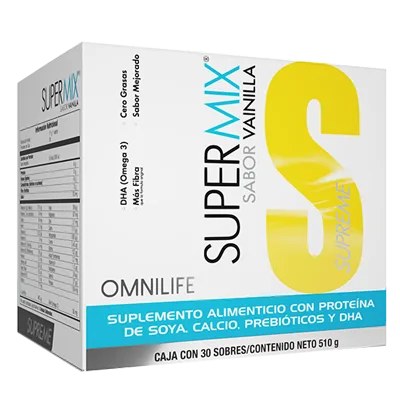 Foto oficial de Super Mix Supreme en Guatemala: caja c/30 sobres 510g, código 3178516.