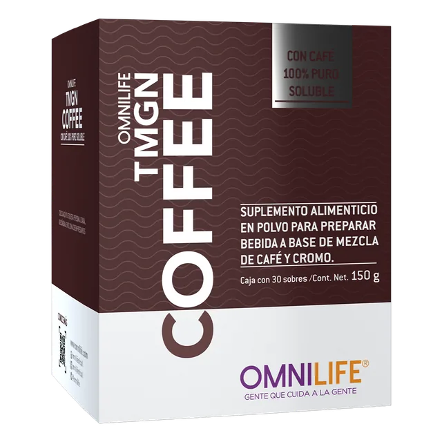 Foto oficial de OMNILIFE TMGN en Guatemala: caja con 30 sobres. Contenido neto 150 g, código 3304732.