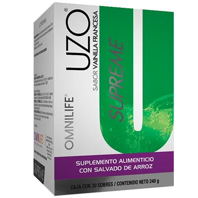 Foto oficial de Uzo Supreme en Guatemala: caja c/30 sachets 240g, código 3875700.