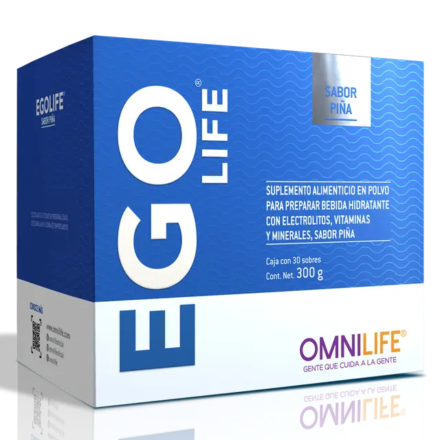 Foto oficial de Ego Life en Guatemala: caja con 30 sobres. Contenido neto 300 g, código 4903204.
