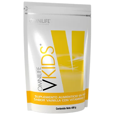 Foto oficial de Omnilife Vkids en Guatemala: doypack 400g, código 5025516.