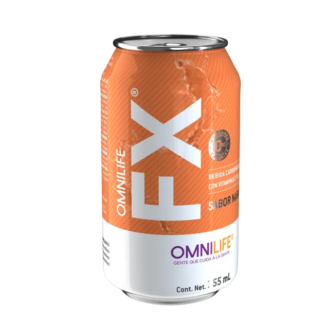 Foto oficial de OMNILIFE FX Naranja en Guatemala: paquete de 6 latas de 355ml C/U, código 5350501.