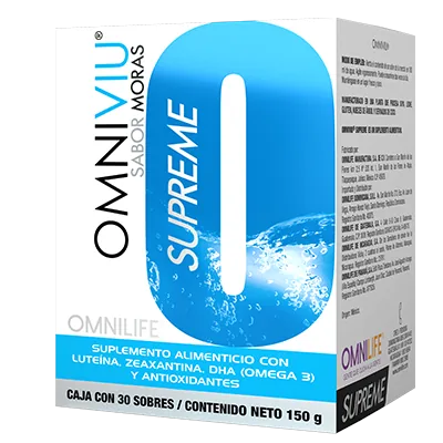 Foto oficial de Omniviu Supreme en Guatemala: caja c/30 sachets 150g, código 5827415.