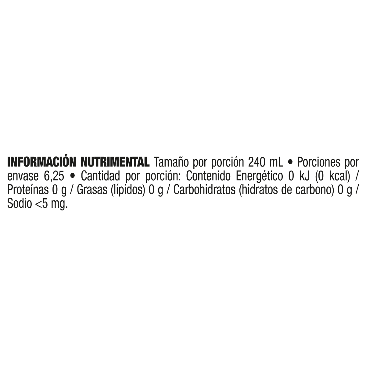 Información nutrimental publicada para Agua Blu, SKU 4160100