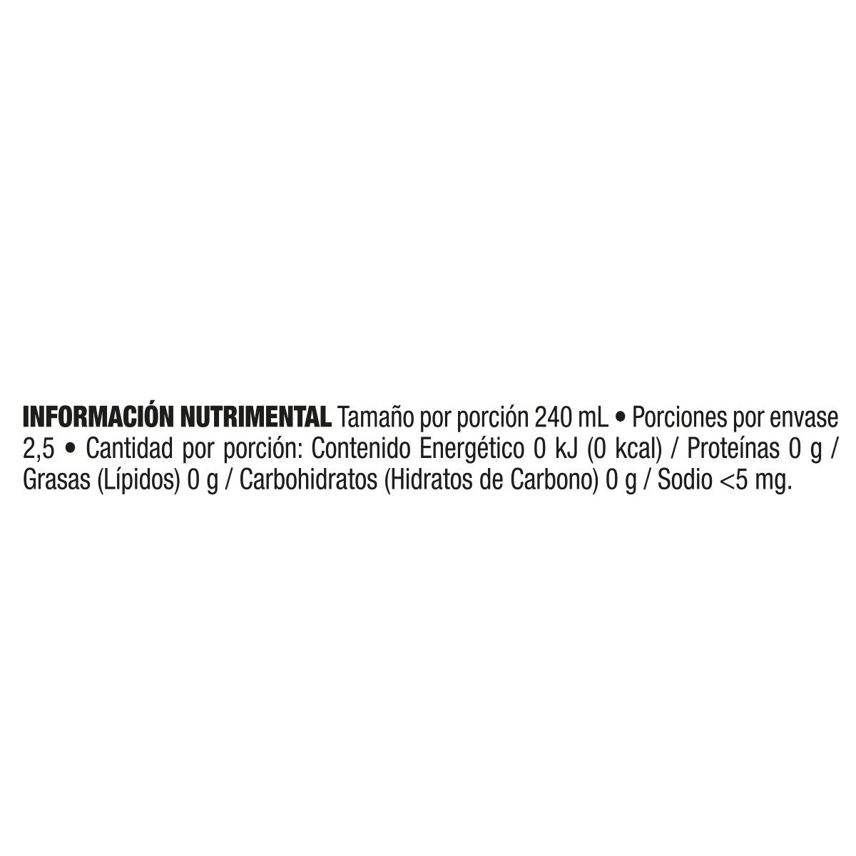 Información nutrimental publicada para Agua Blu, SKU 4160400