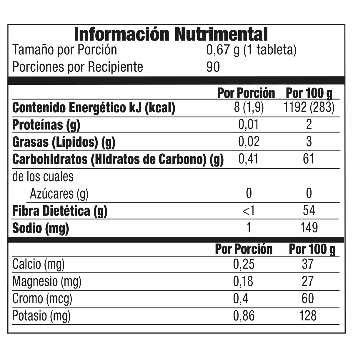 Información nutrimental publicada para Dolce Vita, SKU 4432900
