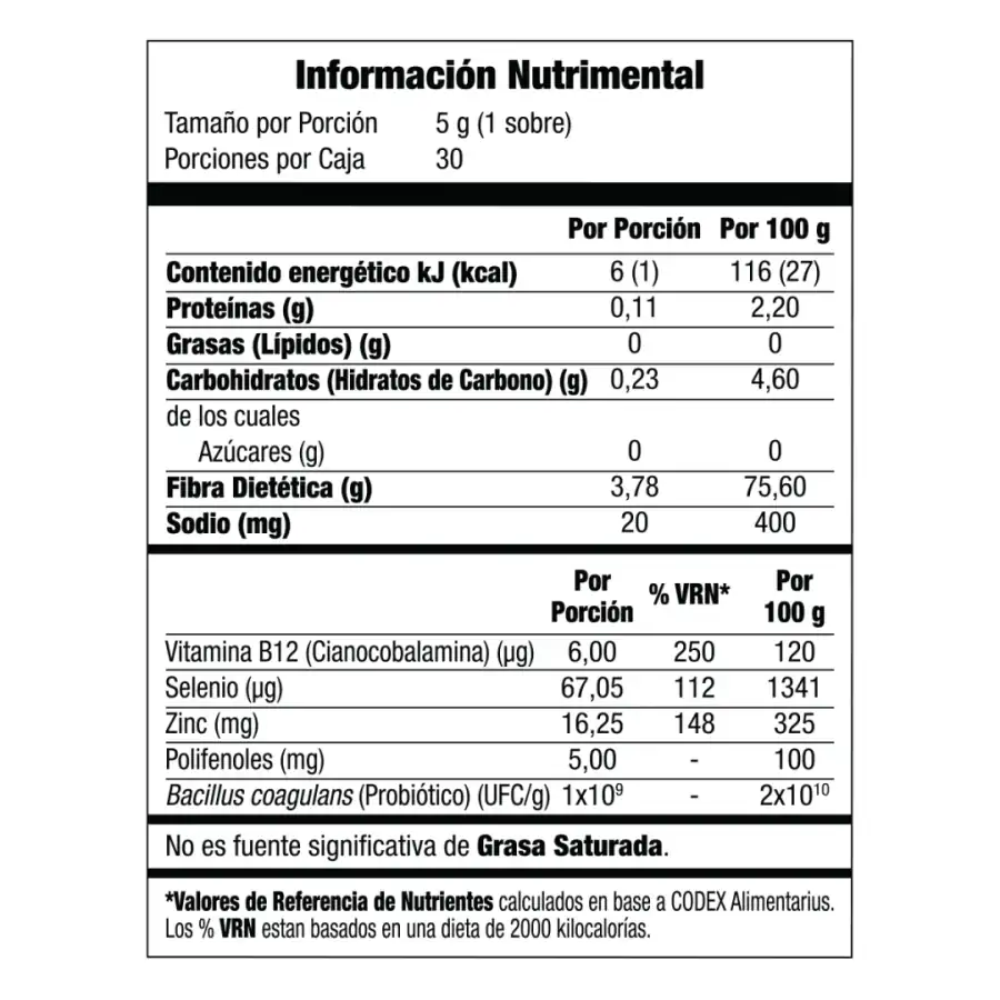 Tabla nutrimental de Omnilife Probiotic, código Nicaragua 6724761, imagen 2.