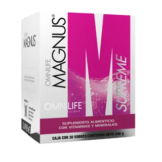 Envase de Magnus Supreme en Nicaragua: caja c/30 sachets 240g, código 2075722.