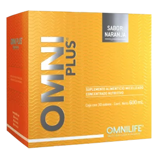 Envase de Omni Plus en Nicaragua: caja con 30 sobres, código 2350401.