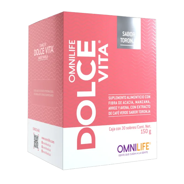 Foto oficial de OMNILIFE Dolce Vita en Nicaragua: caja con 30 sobres. Contenido neto 150 g, código 4404710.