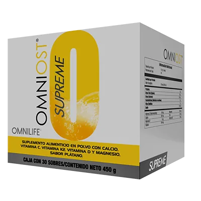 Foto oficial de Omniost Supreme en Nicaragua: caja c/30 sobres 450g, código 6571959.