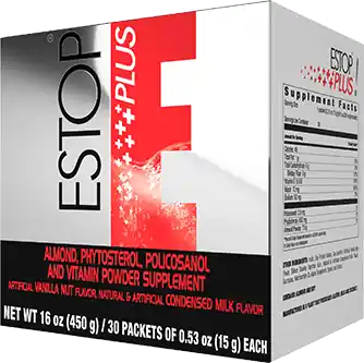 Caja de ESTOP Plus con 30 sobres y 450 g del catálogo de Estados Unidos.