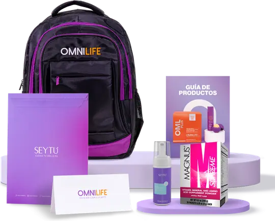 Imagen de catálogo del kit unificado OMNILIFE y SEYTÚ; la caja ilustrada es MAGNUS Supreme.